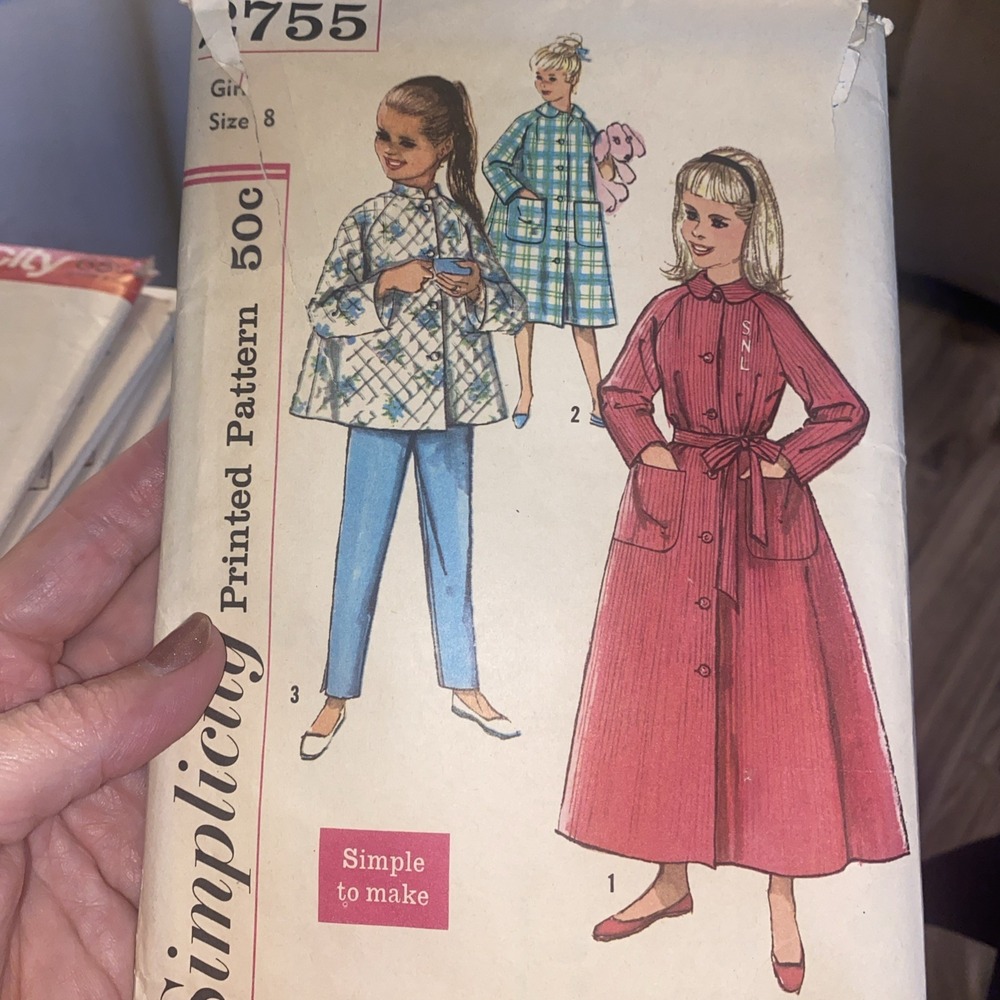 Vintage 1950s Simplicity 2755 Sewing Pattern Girls Size 8 Sleepwear Pajama Robe
